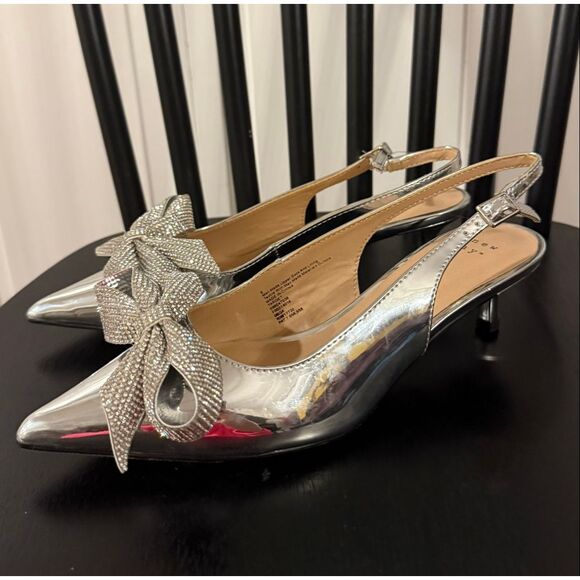 A New Day NWOB Priscilla silver sparkle bow kitten heels 6 - Picture 4 of 10
